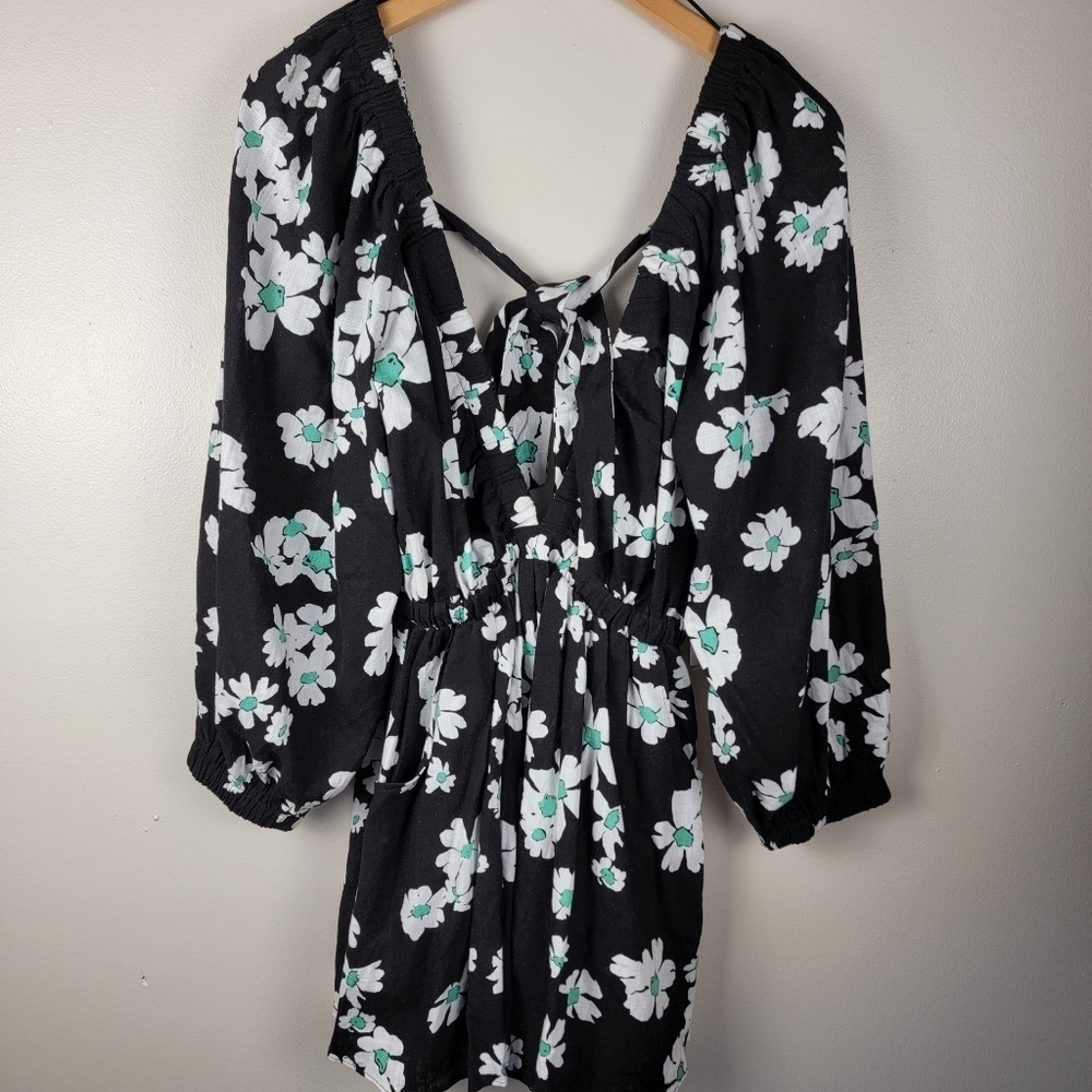 Topshop Linen Blend Floral Plunging Romper Jumper Size Small 4-6